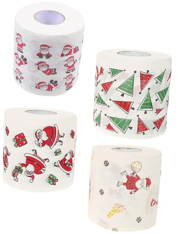 Anneome 4rouleaux Papier Décoratif avec Motifs Festifs pour Salle De Bain Et Table Papier Hygiénique Imprimé Sapin Cadeau Et Boîte Usage Domestique Et Restaurant