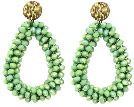 Bohemian Ohrringehängend für Damen,Tröpfchenförmiger handgewebter Kristallhänge Modischer Schmuck,hellgrün