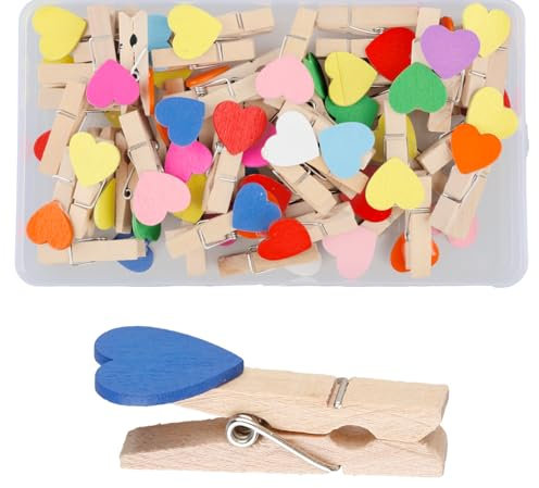 Tabanzhe 50PCS Mini Wooden Heart Pegs – 3.5cm Small Photo Clips & Craft Pins, Cute Decorative Clothes Pegs for Picture Hanging, Arts & Crafts, Wedding & Party Wall Decoration (Mixed Colours)
