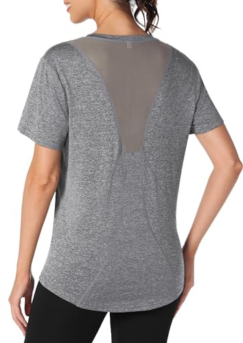 Terecey Sportshirt Damen Kurzarm, Sport Tshirt Damen Fitness Sport Oberteile Locker Funktionsshirt V-Ausschnitt Trainingsshirt Atmungsaktiv Laufshirt Yoga Top Tennis Shirt S-3XL