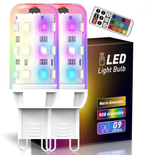 G9 RGB LED Bulb Color Changing with Remote,21-Key IR Control for 16 Million Colors & Dimmable White Light (3000K-6000K),1.4W Low Energy,AC 120V,Memory & 4 Modes for Party,Christmas,Home Decor(2 Pack)