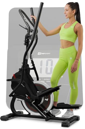 Hop-Sport Cross Stepper für zuhause HS-400B Icon - 2-in-1 Crosstrainer und Stepper mit Trainingscomputer - innovatives Trainingsgerät verbindet das Stepper- und Crosstrainer-Training (Schwarz/Rot)
