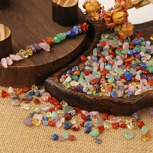 DAHI Ädelstenspärlor för trädning 430 stycken 7 chakra-set helande stenar med oregelbundna borrade hål för gör-det-själv-armband och smyckestillverkning naturstenar (7 chakra)
