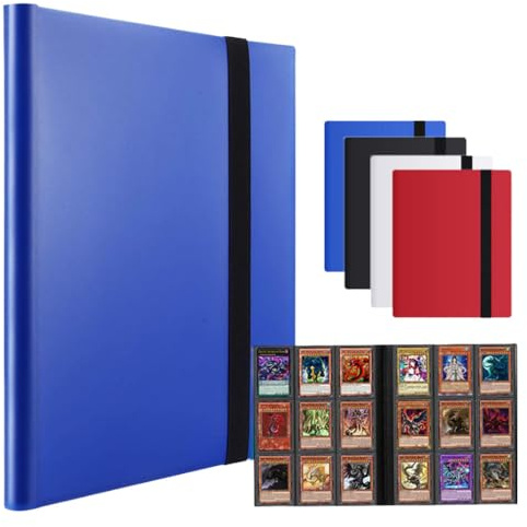 Trading Cards Album 9 Pocket- 360 Side Loading Pocket with Elastic Strap, Premium Collector Card Album for Standard Cards, Side Loading Card Collection Folder for Game Cards, Sport Cards (Blue)