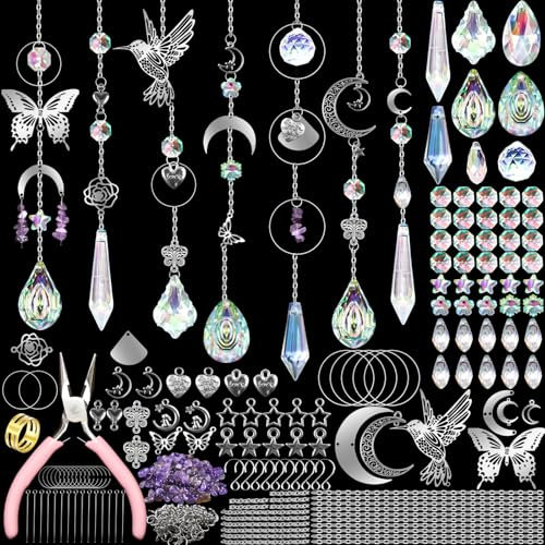 400Pcs Crystal Suncatchers Kit, Crystals Crafts Prism Hanging Decorative, Crystal Suncatchers Making Kits, DIY Suncatcher for Windows Garden Party Wedding Decor