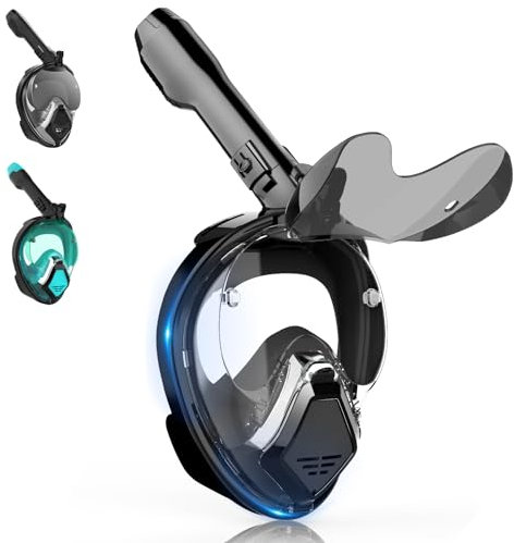 Maschera da Snorkeling per Adulti, Maschera Integrale sicura di CO2，Mascherina Facciale per snorkeling, Anti-appannamento, Supporto per Fotocamera, Occhiali da Sole Pieghevoli, 180° Visuale Panoramica