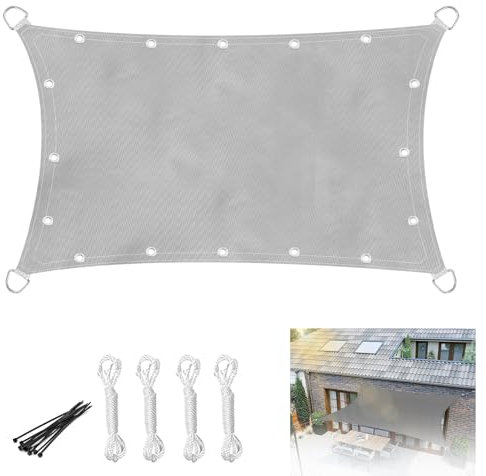 YedZen Rectangle Sun Shade Sail, 2x3m 95% UV Block 230GSM Waterproof Sunscreen Awning Canopy with Free Rope＆Cable Ties, Sun Sail for Outdoor Garden, Patio, Yard, Party, Light Gray