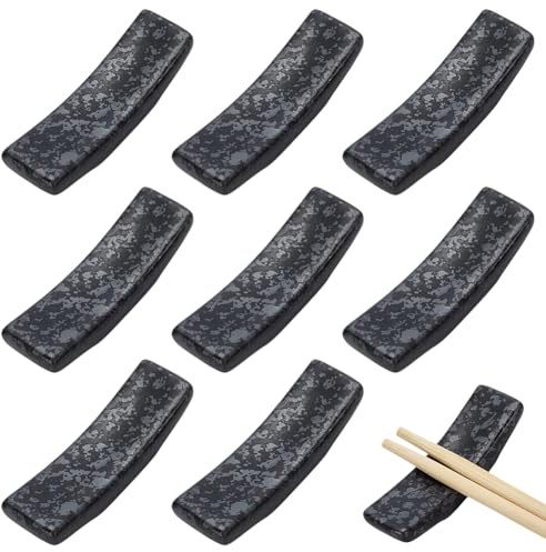 WEBEEDY 8 Pcs Black Ceramics Chopstick Holder Storage Chop Stick Holders for Table Chopstick Rest Spoon Fork Rack Rest for Dinner Table Restaurant Tableware Kitchen, 6.9x2.1cm