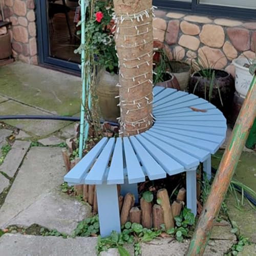 Yopappol 3-Personen-Terrassenbank für Umwickeln runder Baumbänke, Allwetter-Gartenbank aus Holz, rückenfreier Sitz für Garten, Veranda, Park(Weiß,Half Round)