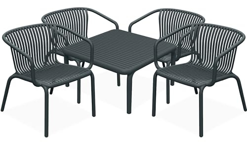 Garten-Essgruppe FICCARI Garten-Sitzgruppe, Gartenmöbel-Set, hergestellt in der EU (4 Gartenstühle mit Armlehnen, 1 Tisch, 5-tlg., aus hochwertigem Kunststoff), Gartengarnitur, Stapelbar, witterungsbe