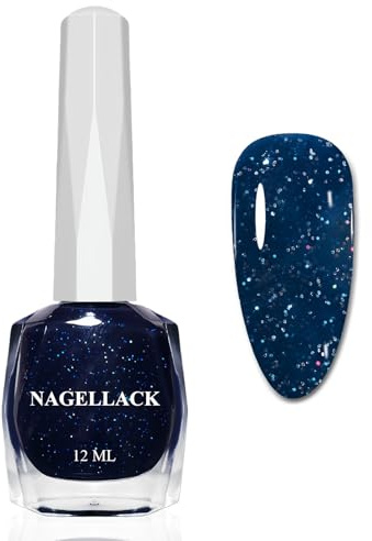 Nagellack Dunkelblau - 12 Ml Hochpigmentiert Feiner Glitzer Nagellack - Schnelltrocknender nagellacke- Regular Nail Polish Langanhaltend ohne UV Lampe für Frauen DIY Nail Art (Deep Blue Shimmer)