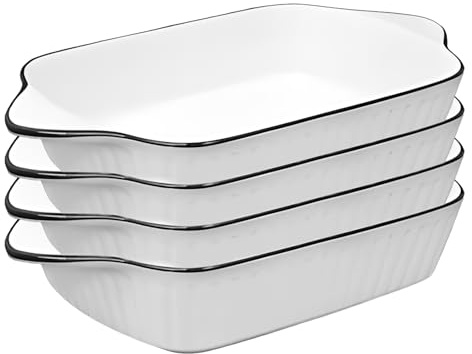 Keramisk ugnsform, 4 stycken 1 l små ugnsformar 26,5 x 14,7 x 4,6 cm, liten ugnsform, ugnsform keramik med handtag, liten keramisk bakform för ugnssäker mikrovågsugn säker