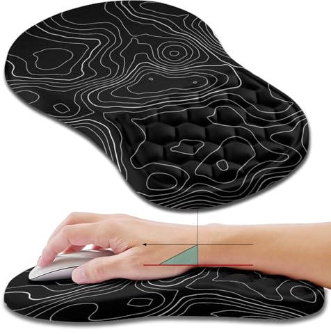 NIEBYI Tapis de souris ergonomique avec repose-poignet pour soulagement de la douleur du canal carpien avec mousse à mémoire de forme intégrée (30 x 20,1 cm, contour topographique)
