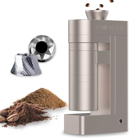 FEMOBOOK A5 Macinacaffè Elettrico a Batteria Oro Champagne | Macinacaffè single dose USB ricaricabile senza fili, macina conica 53 mm in acciaio inox, per espresso e pour-over