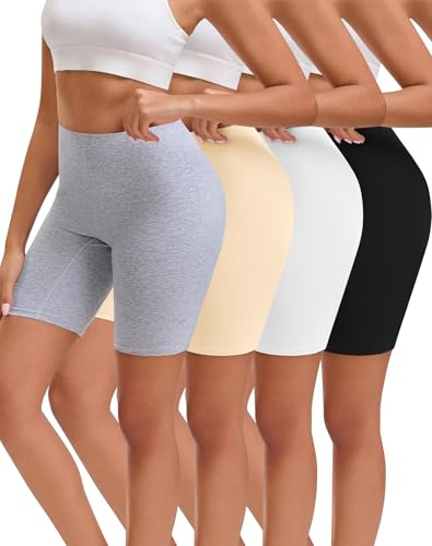 INNERSY Cykelbyxor, dam, korta för klänning, bomull, boxershorts, kalsonger med ben, anti-skavning, 4-pack, Svart/beige/vit/grå, XL