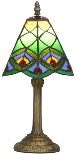 HOMCOM Tiffany-Style Table Lamp with Geometric Patterns E27 Socket Green | Handcrafted Antique Stained Glass, Bedside Lamp, Living Room, Bedroom