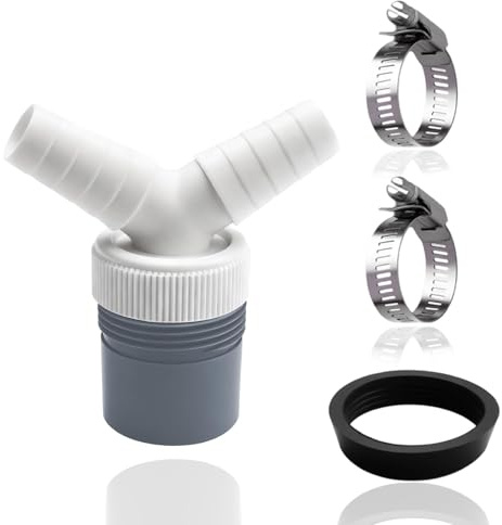 Doble Adaptador en Y para Tubo Desague, para Lavadora y Tubo Desague de Lavavajillas con Salida, El Juego Incluye 2 Abrazaderas de Manguera, para la Conexión de Dos Aparatos a un