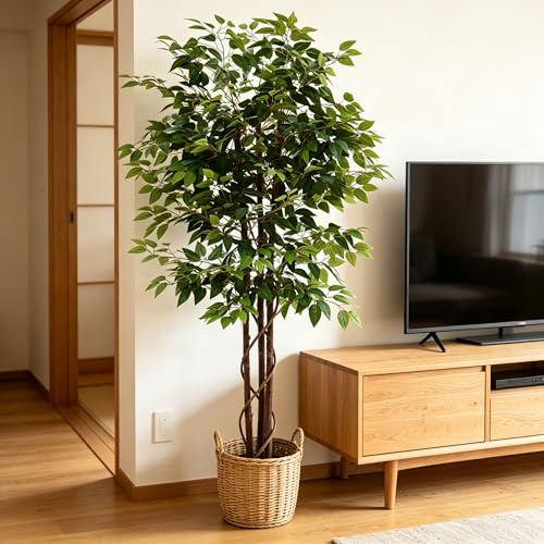 Panana Artificial Plant Set of 1 Ficus Tree,6FT Green Large Bushy Decorative Faux Plants in Pot (Ficus Tree, 1 Pack)