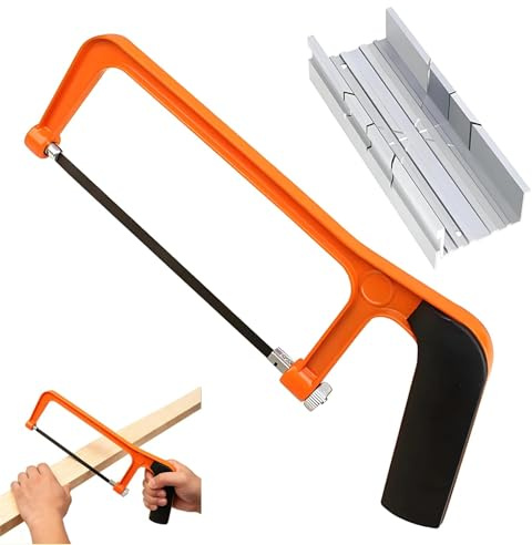 Mini Hacksaw and Mitre Block Set, 5.3 Inches Metal Cutting Saw with Aluminium Mitre Box for Precision Angles, Small Saw Kit for Wood, Plastic & DIY Crafts, Orange