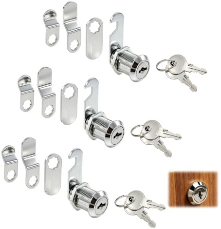 3 Serrures pour Boîte aux Lettres avec 6 Clés, Ensemble Sécurisé pour Mailbox, Tiroir, Placard et Armoire, Cylindre en Acier Inoxydable avec Finition Nickel, Installation Facile