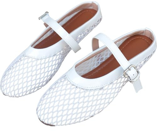 Women's Mesh Ballet Flats Slip On Flat Shoes Fishnet Ballet Shoes Casual Comfortable Ballerina Pumps Solid Colour Footwear Half Slippers with Padded Heel Collar for Indoor Outdoor Use