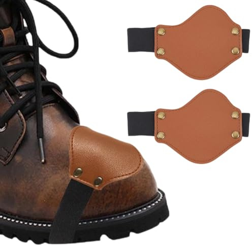 CALFOVERA 2 Pezzo Copriscarpe/Stivali da Moto in Pelle PU, Copri-Cambio per Moto con Chiusura A Fibbia, Marrone, Resistente, per Viaggi, Protezioni Cambio Uomo e Donna, 13.5x8cm
