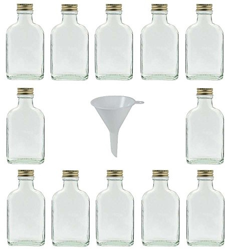 Viva-Haushaltswaren Gabriele Hesse e.K. 12 Glasflaschen 100ml mit Schraubverschluss zum Selbstbefüllen inkl. einem Einfülltrichter Ø 7 cm