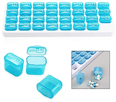 LHKJ 31 Días Organizador de Píldoras Caja, Organizador de Pastillas para Viaje, Caja Mensual para Pastillas, Medicamentos Recordatorio Píldora Caja, Compartimientos Extraíbles