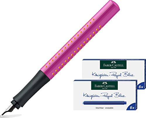 Faber-Castell Füller Grip 2011 M pink/orange + 2x Großraum Tintenpatronen (= 10 Stück)