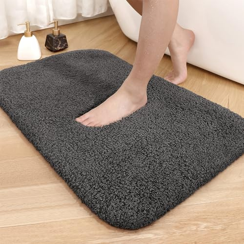 Color G Badezimmerteppich 60 x 110cm, rutschfest Badematte, Badvorleger rutschfest waschbar, Badteppich Saugfähig Flauschig, Badematten Badteppiche für Badezimmer Badewanne (Dunkelgrau)