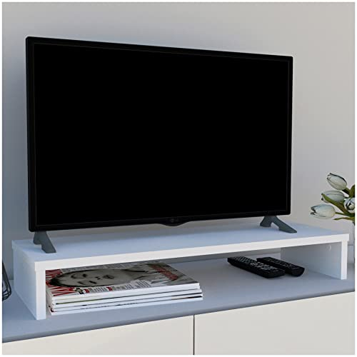 Henor Monitorständer TV-Bildschirmerhöhung in FSC® 82 x 26.5 x 12 cm. Unterstützt 50 kg Weiß