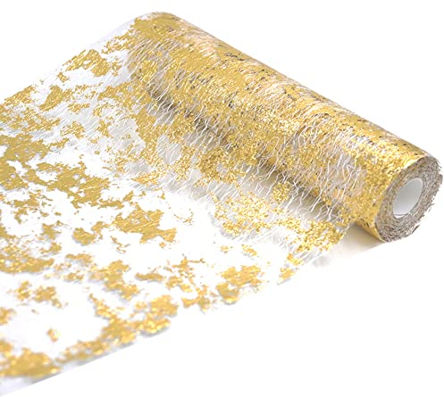 15M Gold Metallic Table Runner, 28cm width Gold Foil Table Cloth, Gift Floral DIY Wrapping Ribbon For Birthday Party Wedding Christmas Baby Shower Table Decoration