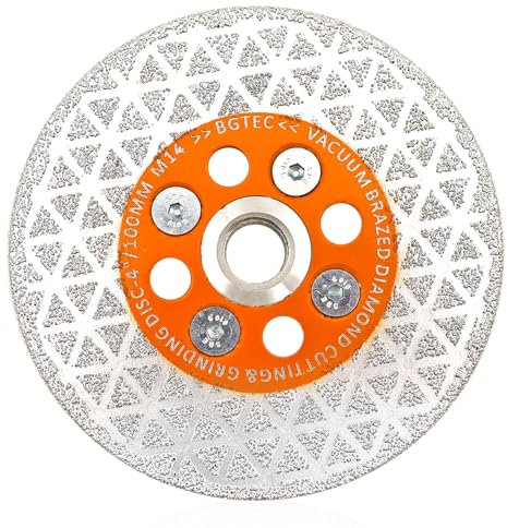 BGTEC Disco Abrasivo de Corte de Diamante, 100MM Disco de Corte de Diamante Soldado al Vacío de Doble Cara, Biselado para Azulejos de Porcelana, Granito, Mármol, Hormigón con Rosca M14