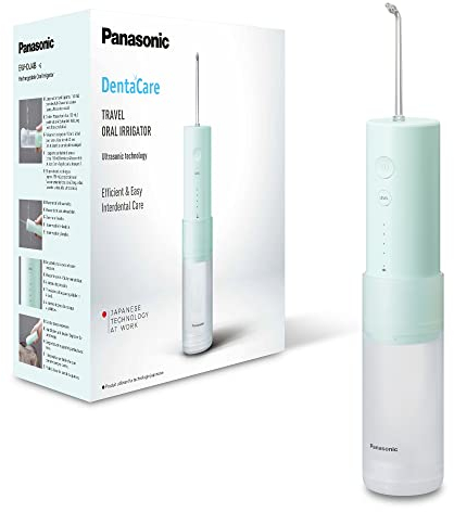 Panasonic EW-DJ4B-G503 Idropulsore, Irrigatore Orale,4 Impostazioni di Pressione dell'Acqua, Compatto e Portatile, Ultrasonica, Serbatoio 150 ml, Ricarica Rapida, Verde Menta e Bianco, 1.0 unità