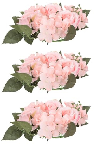 Kerzenringe 3 StüCk, KüNstlicher Rosenkranz FüR Stabkerzen, Romantische Tischdeko FüR Hochzeit, Party Und Zuhause, Hellrosa Blumenkranz Mit 10cm Innendurchmesser