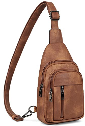 MASINTOR Sling Bag for Women - Crossbody Bags Fanny Pack with Vegan Leather - Adjustable Sling Backack for Travel Mocha Brown
