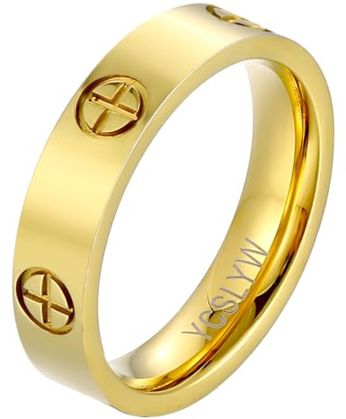 YCSLYW Ladies Stainless Steel Ring Love Friendship Ring Golden High Polishing, low allergy Wedding Jewelry Valentine's Day Birthday Gift, 5-10
