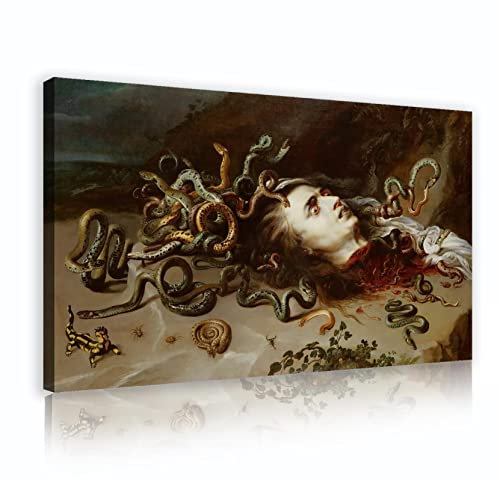 LEFEDA Peter Paul Rubens Drucke auf Leinwand Wandkunst Kopf der Medusa Berühmte Ölgemälde Mittelalter Barock Kunstwerk für Schlafzimmer Wohnkultur 50x85cm Innenrahmen