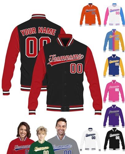 STREADVE Veste Baseball Personnalisé Blouson Aviateur Personnalisable Homme Femme Veste Universitaire avec Prénom Nombre, Cadeau pour Enfant Fille Garcon Adulte, S~6XL, A28