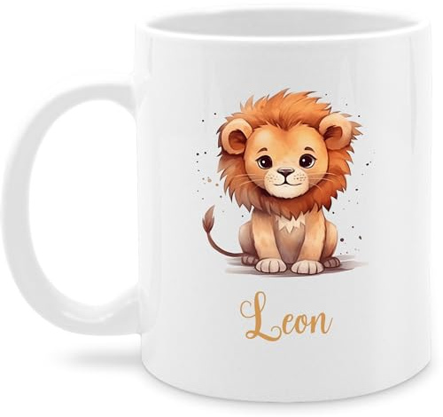 Tasse Tassen 325ml - Süßer Löwe mit Name personalisiert I Löwen Geschenk I Zootiere I König der Tiere I Leu - 325 ml - Weiß - einem loewen geschenke löwenmotiv leon kaffeetasse und kinder