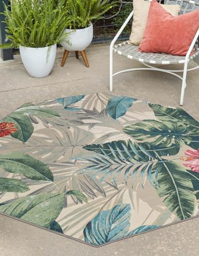 Unique Loom Outdoor Botanical Collection Area Rug - Kula (4' 1 Octagon Multi/Gray)