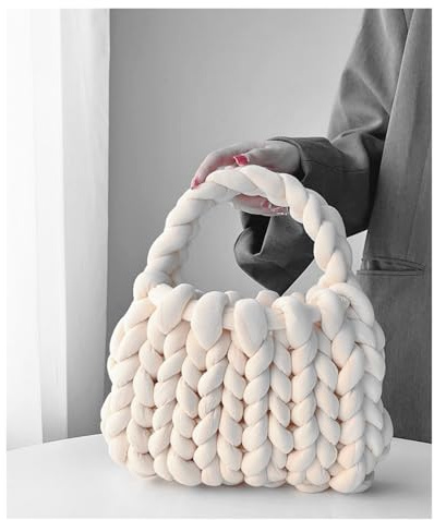 LSYHHXC Super Dicke isländische Wolle DIY Handgestrickte Tasche eigene Handgestrickte hausgemachte Einkaufstasche(Beige,22x18x13cm)