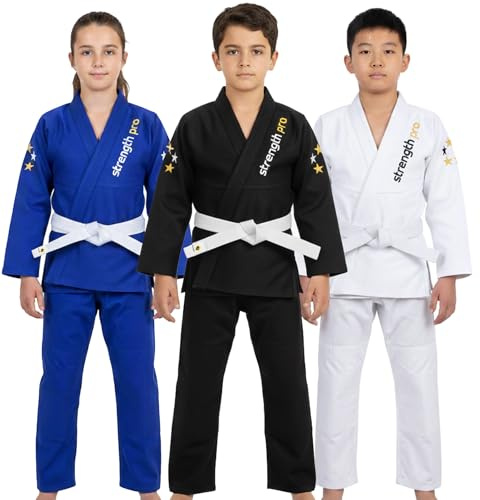Strength Pro IBJJF Approved BJJ Brazilian Jiu Jitsu Gi for Kids Durable Kimono Jiujitsu Lightweight Preshrunk Fabric with free Belt