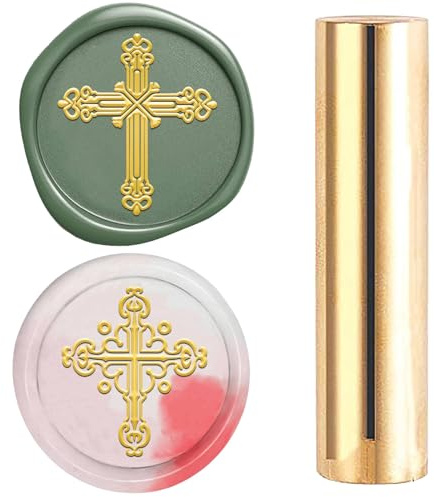CRASPIRE 15 mm mini vax förseglingsstämpel guld mässing kolumn dubbelsidig kors kristendom vintage retro kors försegling frimärken för påsk bröllop utsmyckning kuvert fest inbjudningar vinpaket gåva