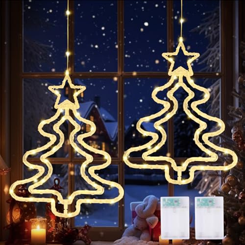 LED Weihnachtsbeleuchtung Fenster, 2 Stück Weihnachtsdeko Fenster Beleuchtet, Weihnachtsstern Beleuchtet Innen, Drehbar, Weihnachten Fensterbeleuchtung für Weihnachten Deko, Balkon, Party, Hochzeit