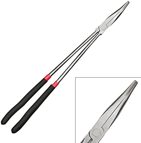 Alicates de punta de aguja, mango extralargo, alicates de punta larga de 25/45 grados, curvatura recta, 41 cm, alicates rectos