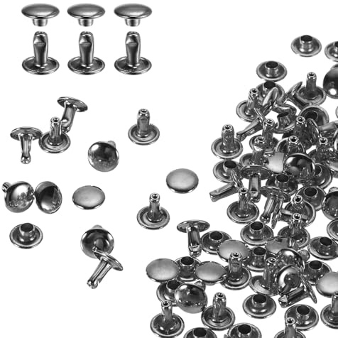 QUARKZMAN 8x8mm Leder Nieten Set, Hohlnieten Schwarzgrau 80 Sets | Doppelkappen Kohlenstoffstahl Rundkopf Snaps Röhrenförmige Metallstifte für Gürtel Dekoration Kleidung DIY Handwerk
