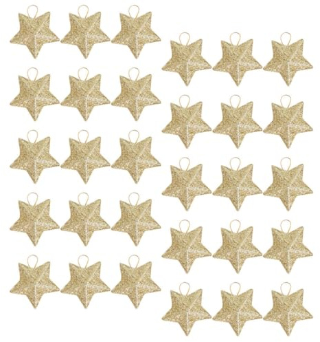 Hemobllo 30 Pezzi Ciondoli a Stella di Natale Glitterati 3D in Plastica Dorata Corda da Appendere Decorazioni Natalizie per Casa Bar e Feste Ornamenti Pendenti per Albero di Natale