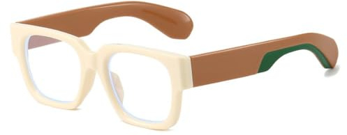 Fyrkantiga glasögonbågar Dam Herr Glasögon Färg Patchwork Breda skalmar (Beige)