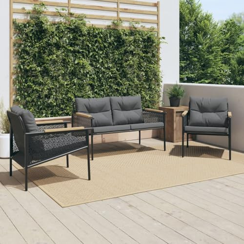 RCODSSK 3-TLG. Balkonmöbel-Set mit Kissen Schwarz Stahl – Gartenmöbel-Set mit Kissen als Outdoor-Möbel-Set Stahl für Balkon und Terrasse